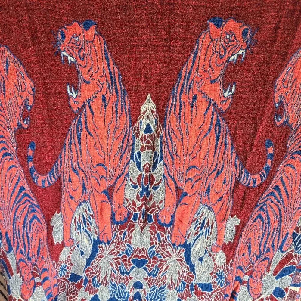 Reversible Tibetan Bengal Tiger Jungalow Print Blanket Shawl Throw 36